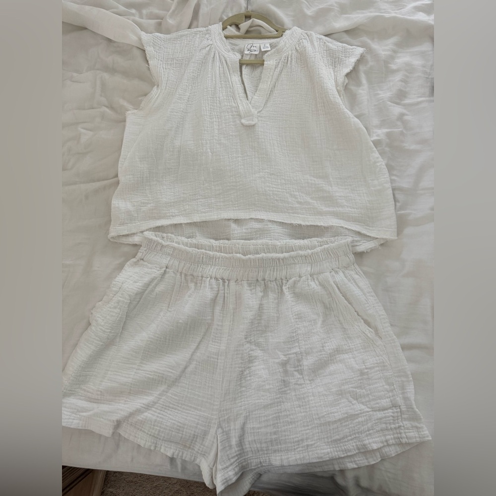 White Women's Gauze two piece Swim Coverup Set